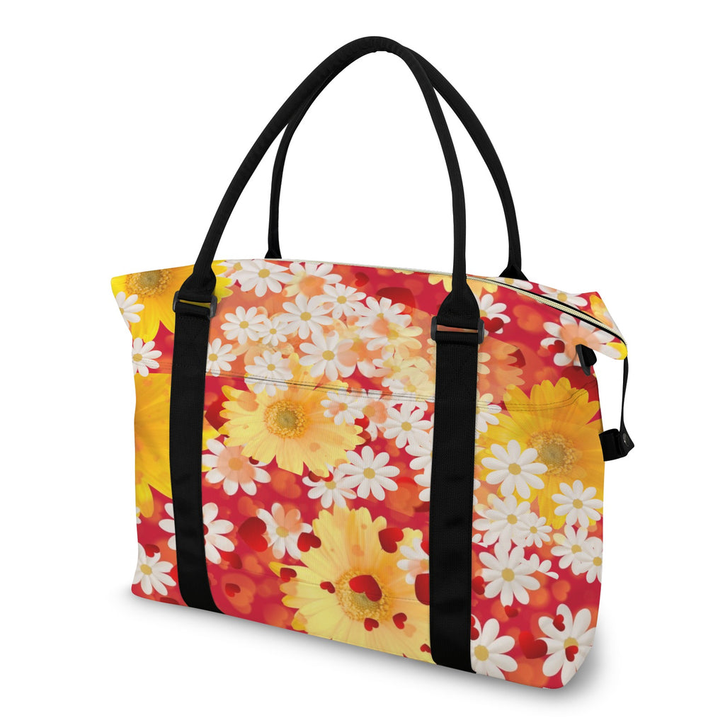 Hearts & Daisies Large Travel Bag - Carry-On with Trolley Sleeve