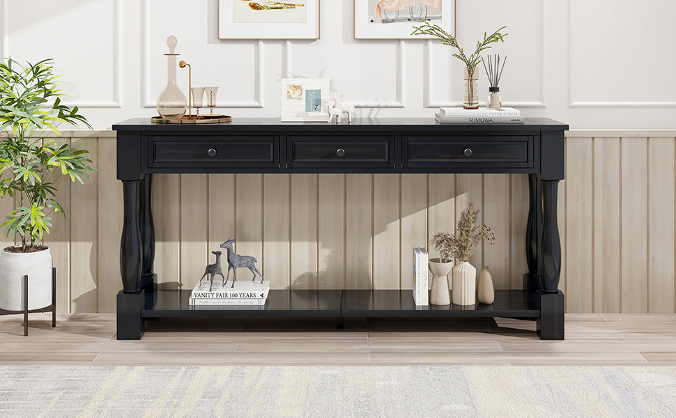 63" Console Table with Drawers and Shelf - Espresso