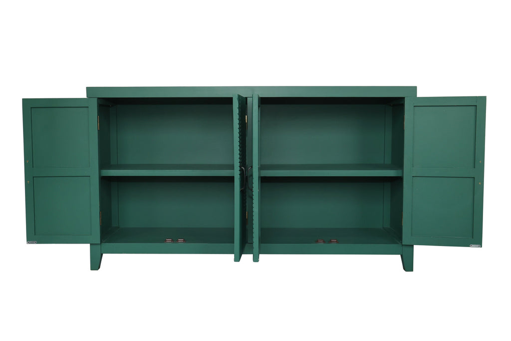 59in Green Accent Cabinet with 4 Doors - Mid Century Modern Buffet - Dark Green