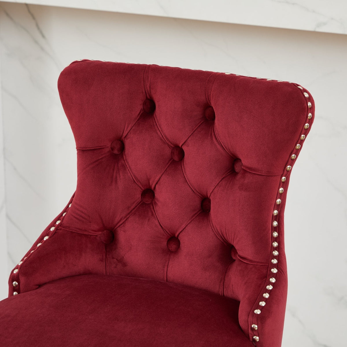 Swivel Velvet Barstools with Button Tufted Decoration - Set of 2 with 360° Swivel - Wine Red