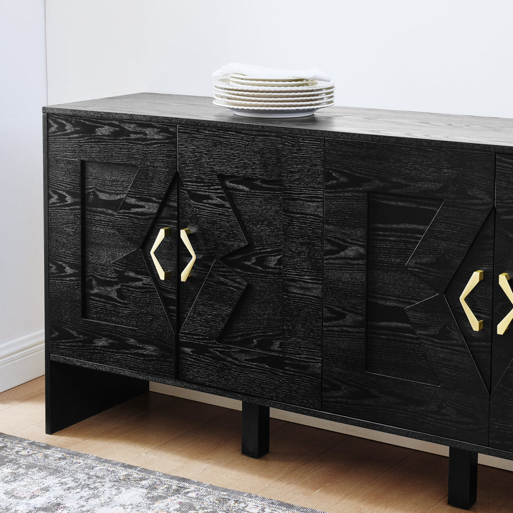 60" Mid Century Modern Sideboard Buffet Cabinet with Fluted Diamond Design - Black
