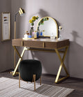 Walnut Vanity Desk with Mirror & Jewelry Tray - Gold Finish