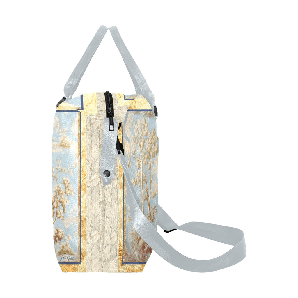 Gold Tapestry Blue Toile Smaller Duffle Travel Bag — Back Alley Exclusive