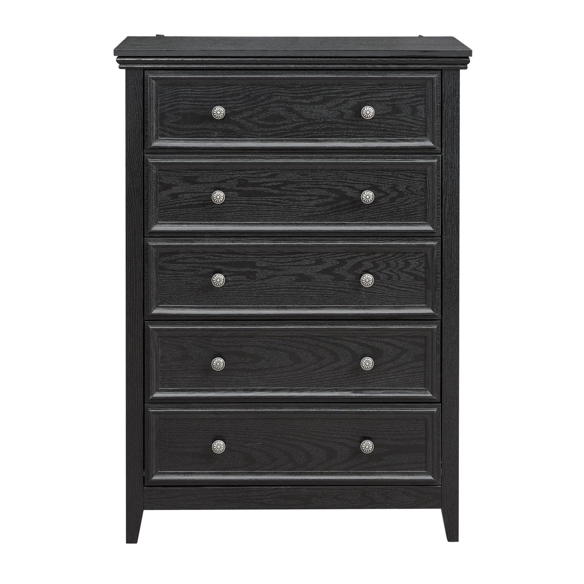 Modern 5-Drawer Black Dresser with Metal Handles - Black