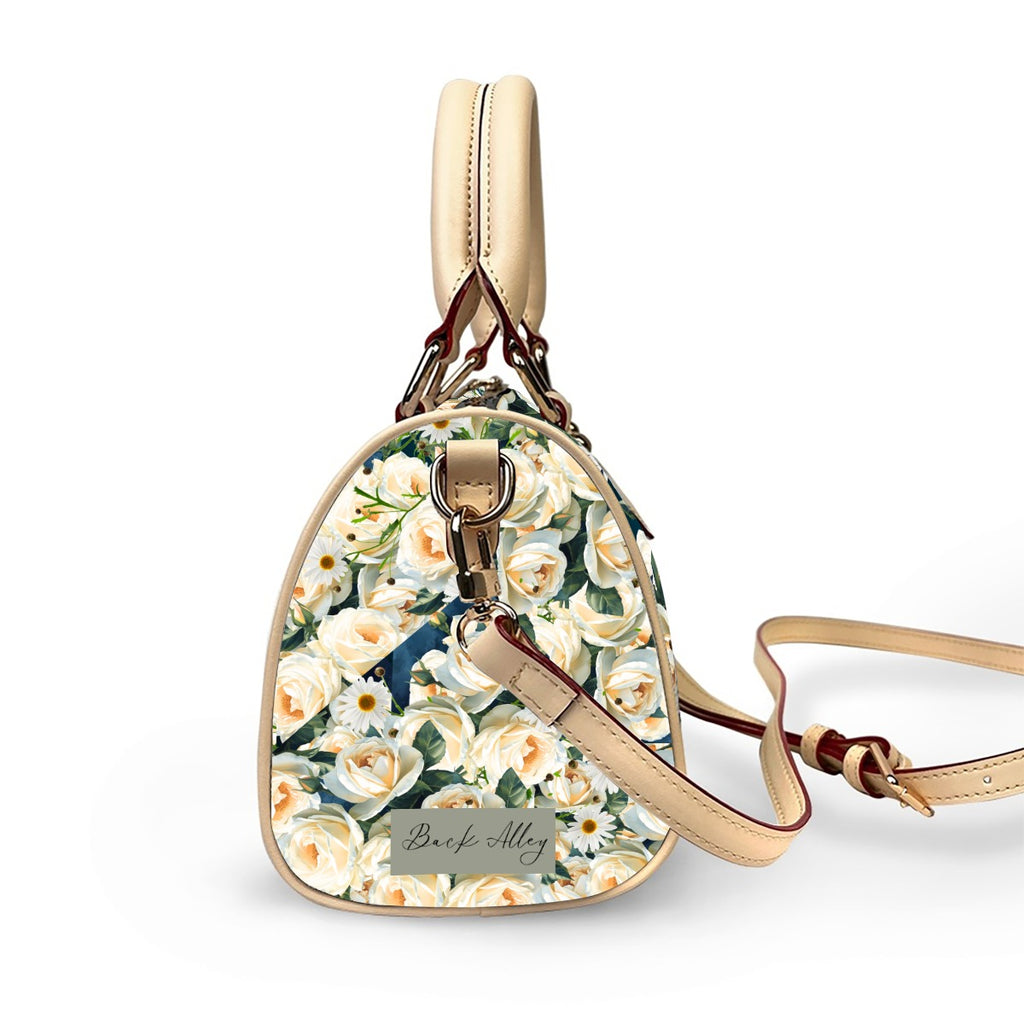 Floribunda and Indigo - Roses and Daisies Barrel Handbag
