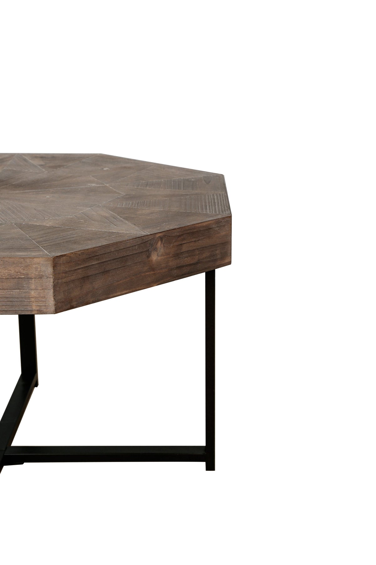 Wood Octagonal Vintage Patchwork Coffee Table with Metal Frame - Antique Brown