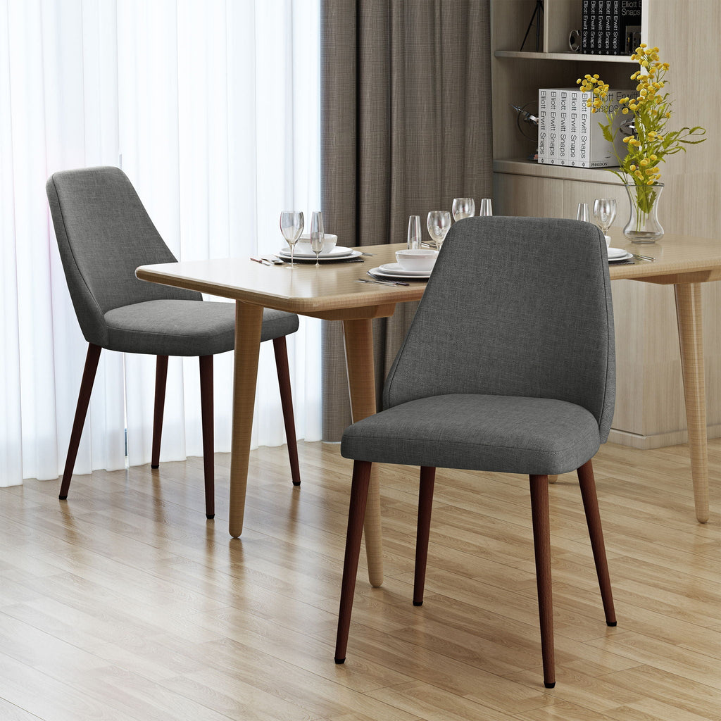Modern Dining Chair with Iron Legs and Wood Finish - Dark Gray or Light Brown