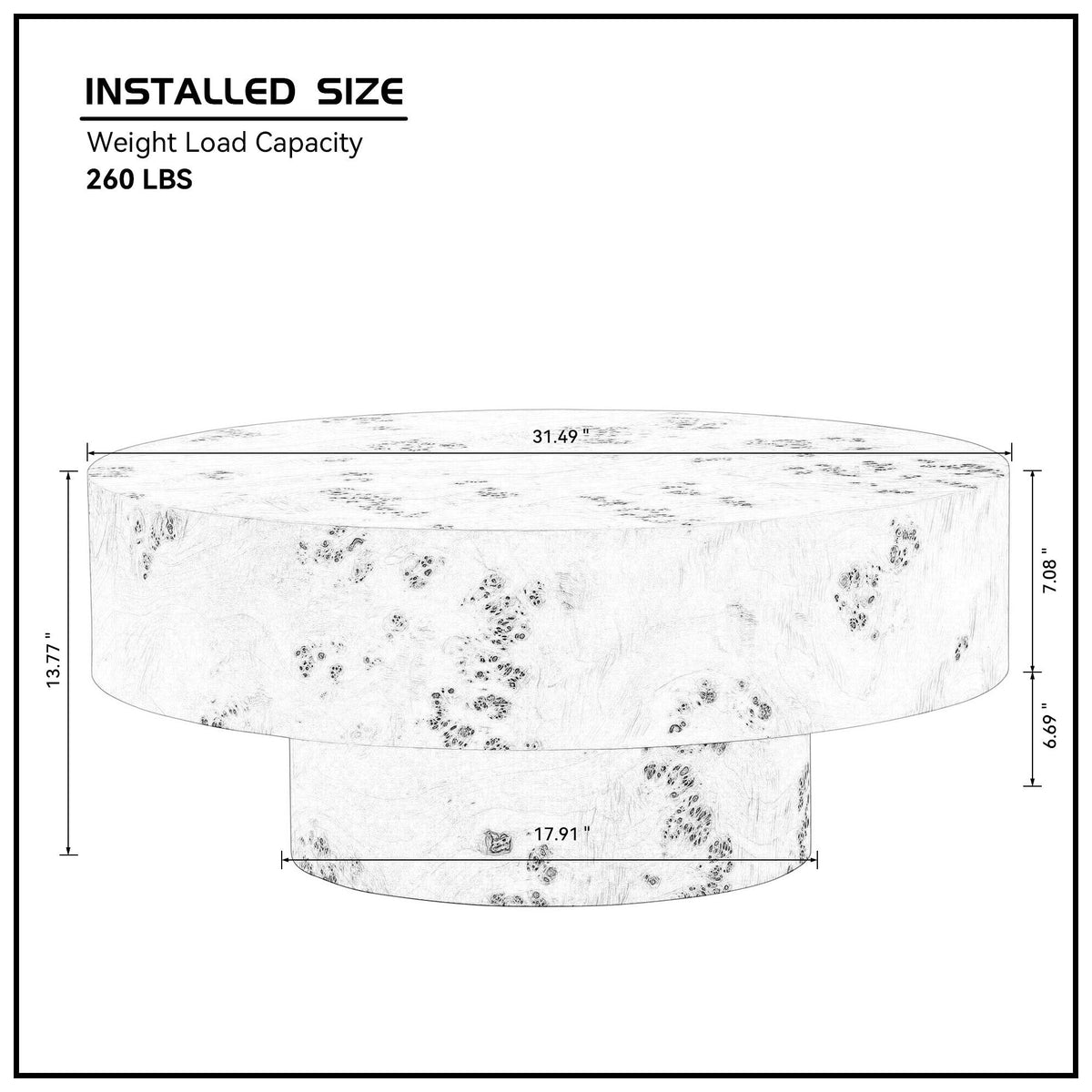 Walnut Burl Wood Veneer Round Coffee Table with Pedestal Base - Walnut