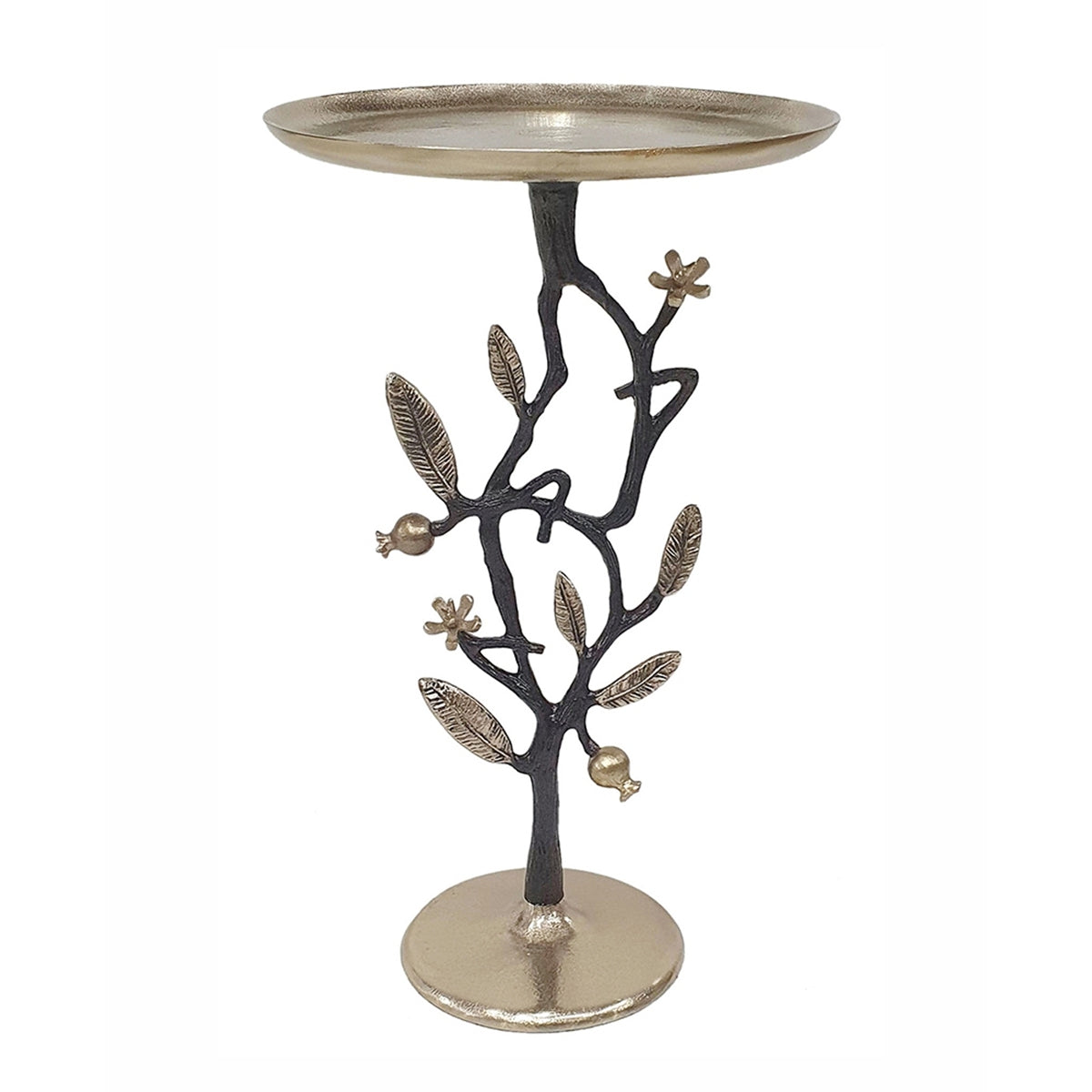 13.8x13.8x24 Black and Gold Aluminum Side Table with Pomegranate Design