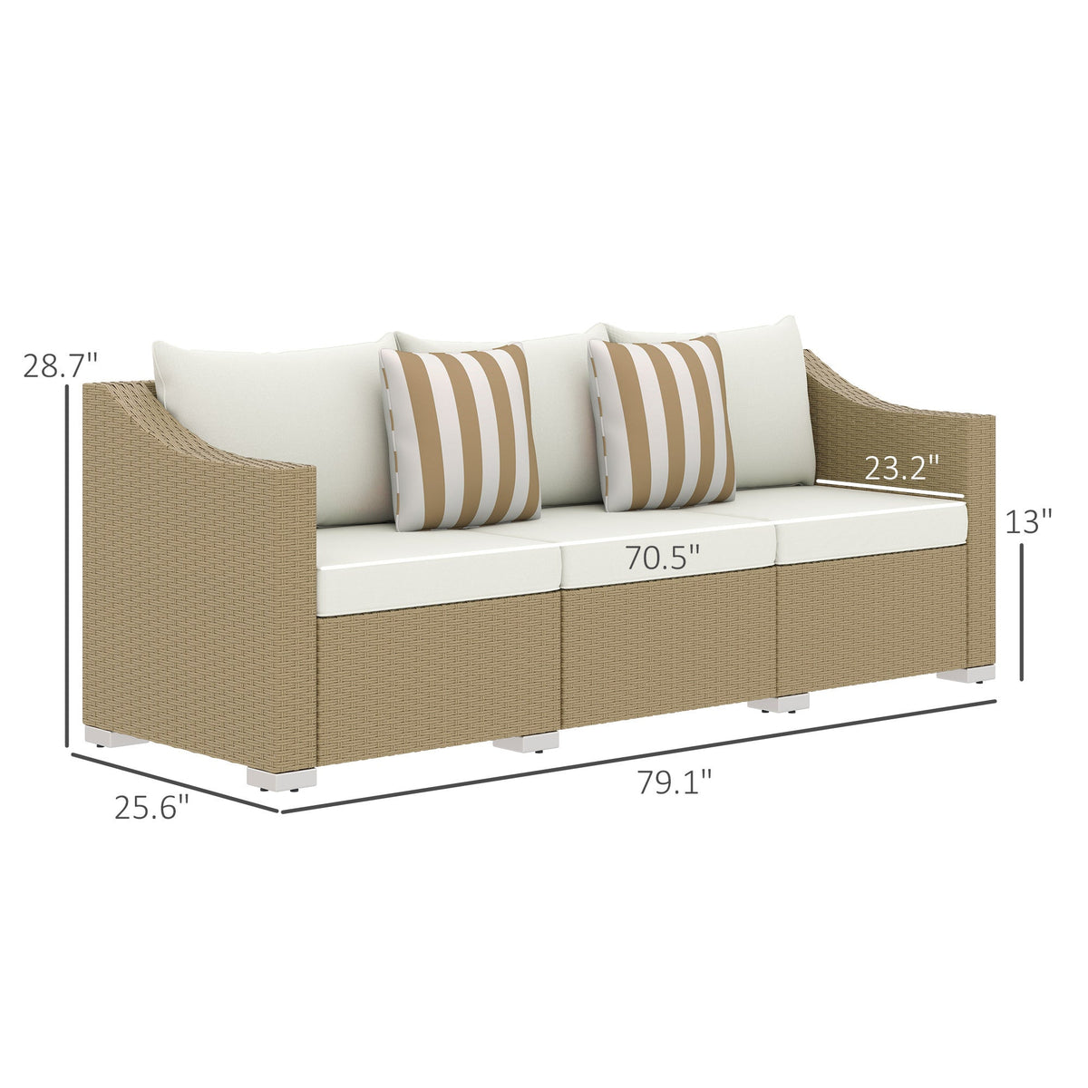 Outdoor Rattan Sofa with Cushions and Throw Pillows - Natural