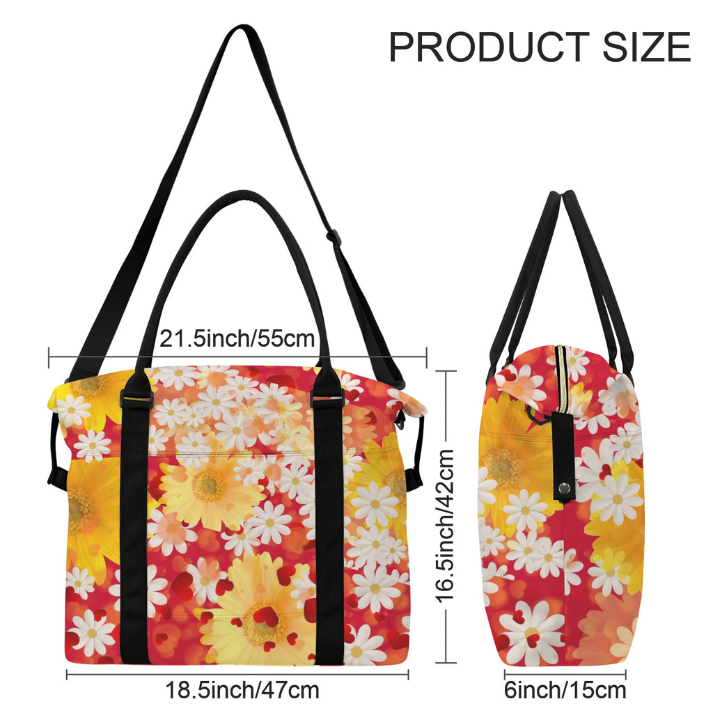 Hearts & Daisies Large Travel Bag - Carry-On with Trolley Sleeve