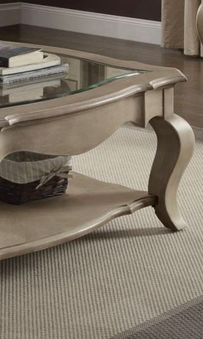 Chelmsford Clear Glass Coffee Table with Beveled Top and Shelf – Taupe
