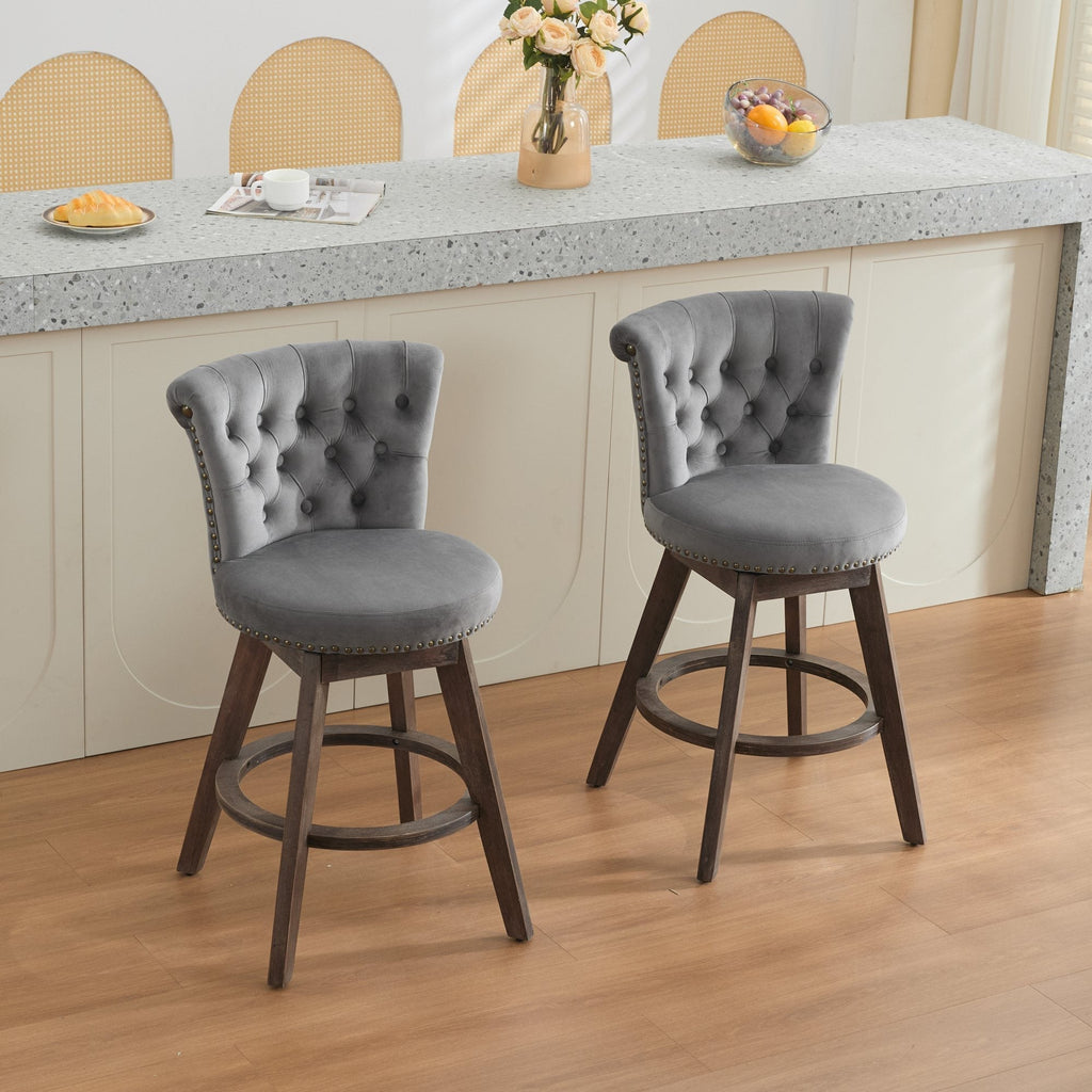 26" Counter Height Bar Stools with 360° Swivel - Gray