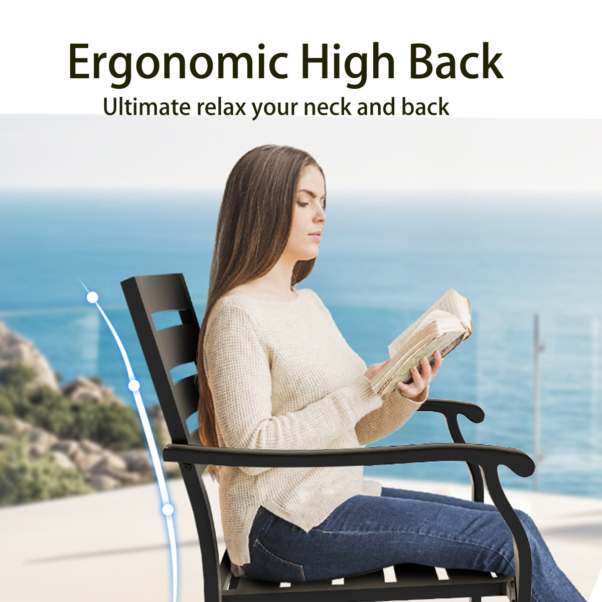 Iron Terrace Dining Chairs with Weather-Resistant Coating - Black