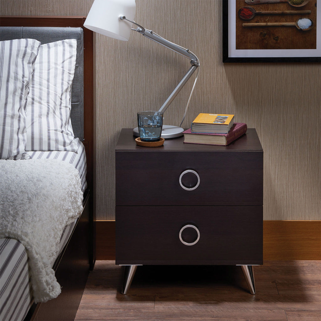 Espresso Wood Accent Nightstand with Storage Drawers - Dark Brown