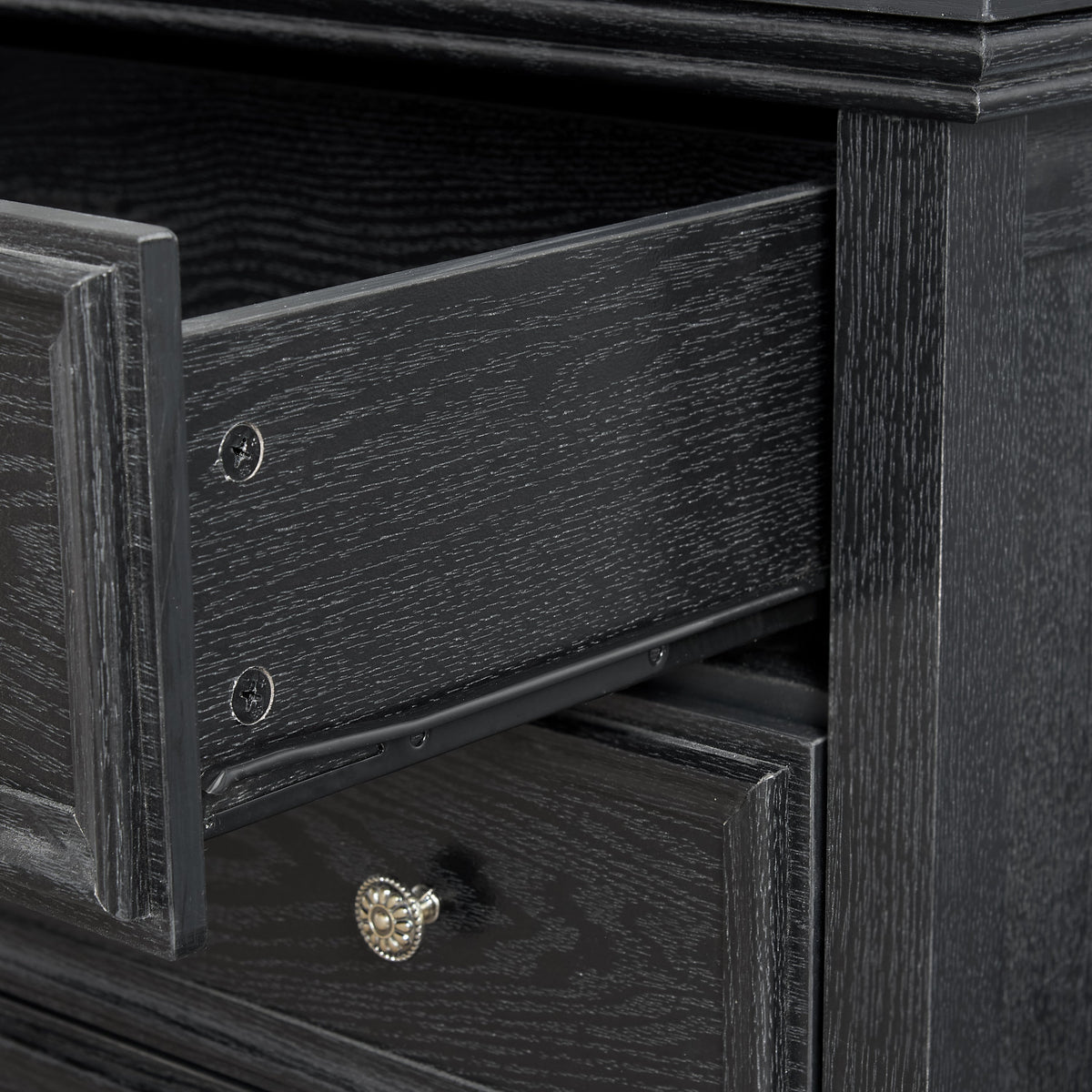 Modern 5-Drawer Black Dresser with Metal Handles - Black