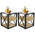 Modern End Tables with Drawer - Set of 2 Nightstands with Tempered Glass Top