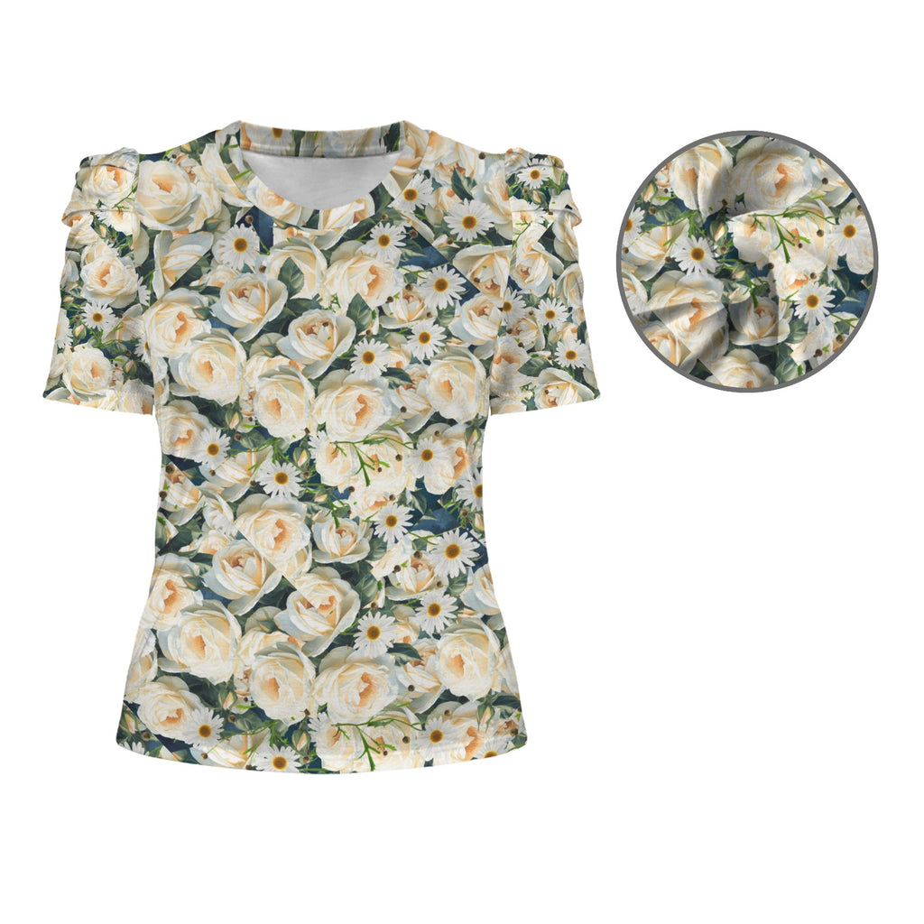 Floribunda and Indigo Puff Sleeve Top - Back Alley Exclusive