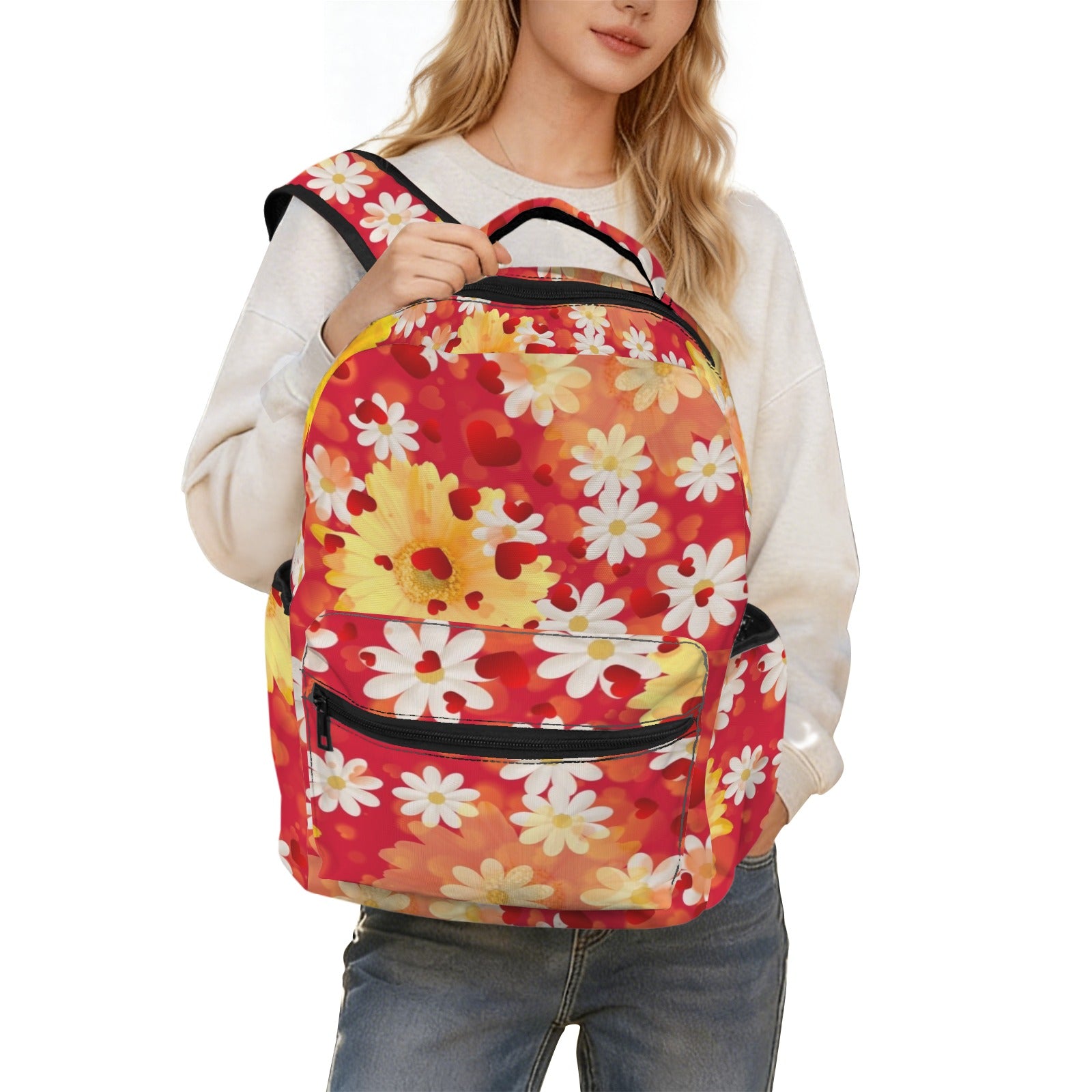 Hearts and Daisies Large Backpack - Design Exclusive to Back Alley