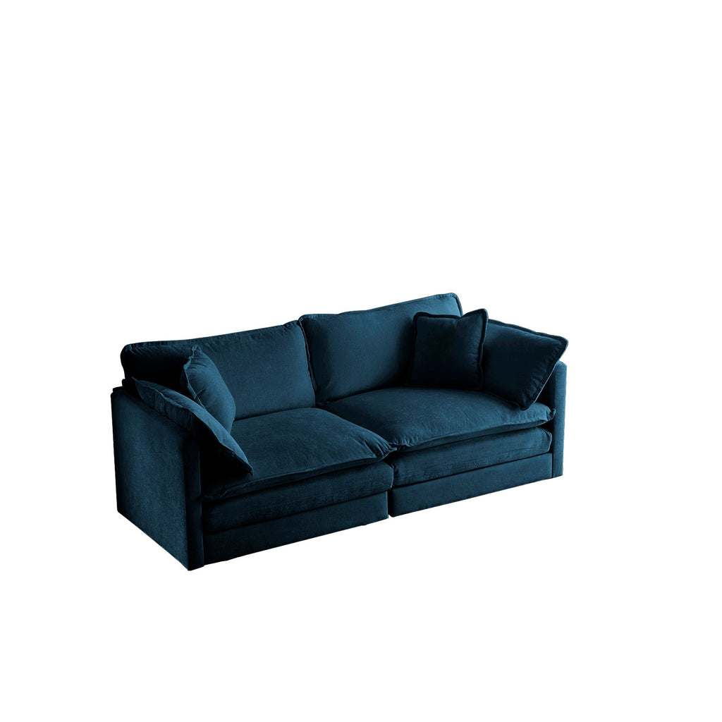 Modern Blue Fabric Loveseat Sofa with Solid Wood Frame - Blue
