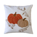 Embroidered Harvest Pumpkin Throw Pillow with Autumn Detailing - White/Rust/Gold