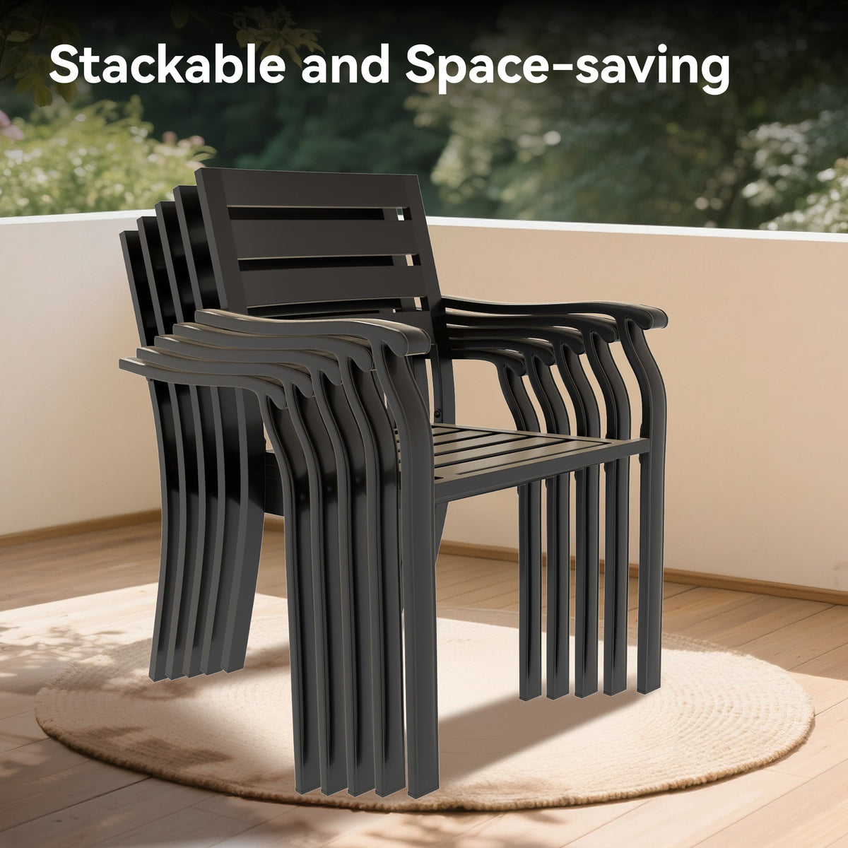 Iron Terrace Dining Chairs with Weather-Resistant Coating - Black