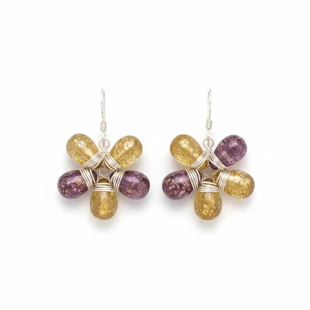 Purple and Yellow Flower Sterling Silver Earrings