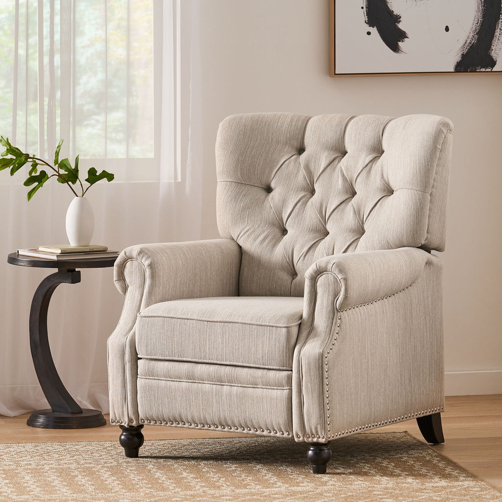 Welch Contemporary Tufted Pushback Recliner with Nailhead Trim - Beige or Light Brown