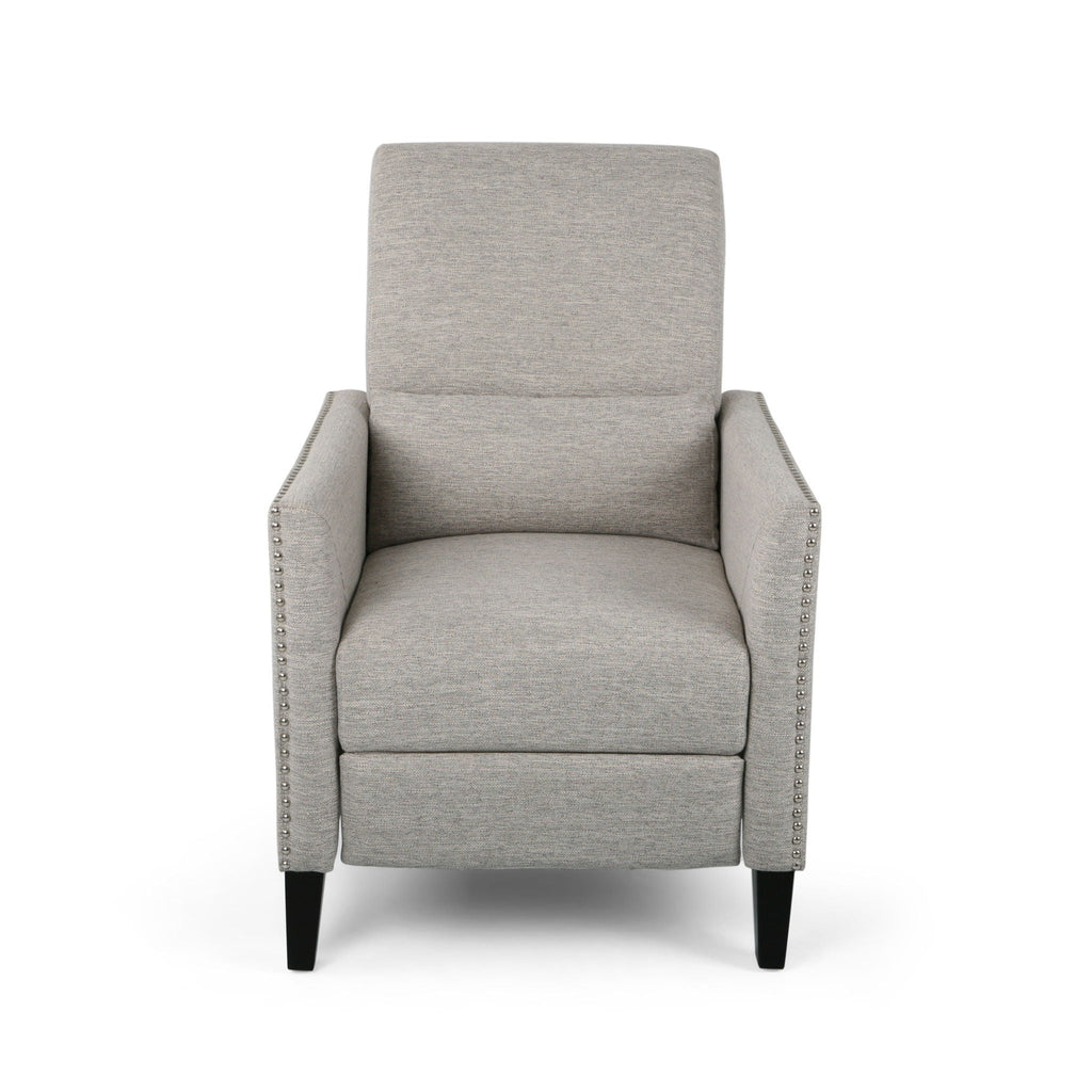 Kiersten Contemporary Fabric Pushback Recliner with Nailhead Trim - Gray, Light Blue, or Beige
