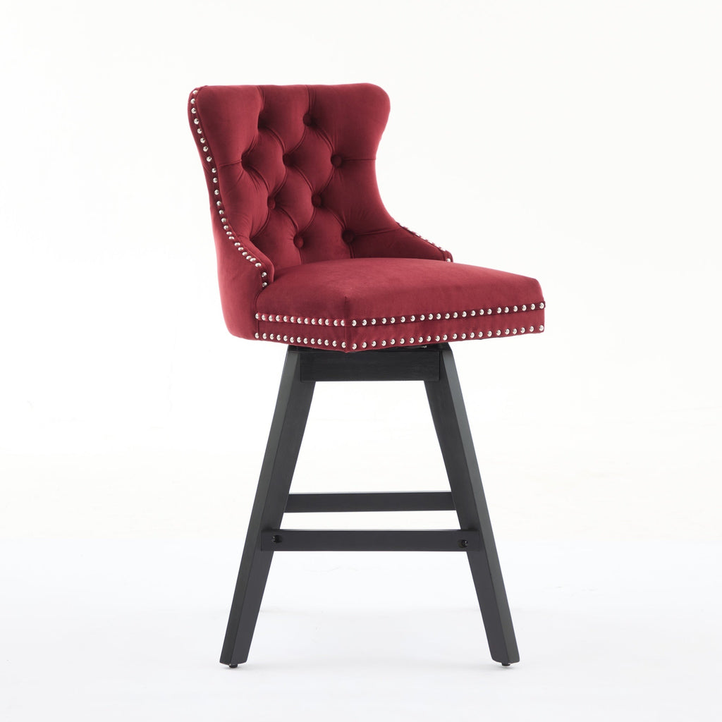 Swivel Velvet Barstools with Button Tufted Decoration - Set of 2 with 360° Swivel - Wine Red