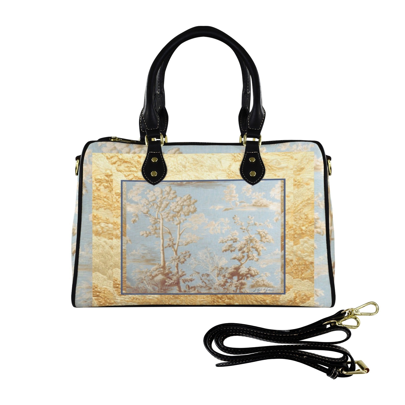 Blue Toile Hunting Landscape Small Travel Tote — Back Alley Exclusive