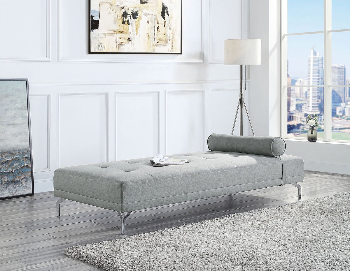 Gray Velvet Sofa Bed with Pillow - Convertible Chaise