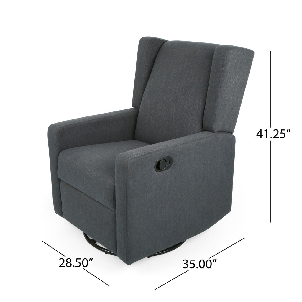 Landau Contemporary Fabric Upholstered Swivel Recliner with Manual Lever - Dark Gray