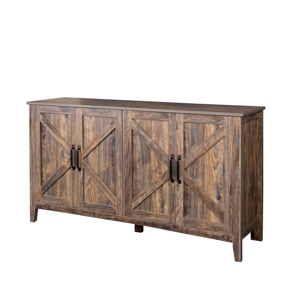 Cabinet with 4 Doors and 4 Open Shelves Freestanding Sideboard - Melamine Finish