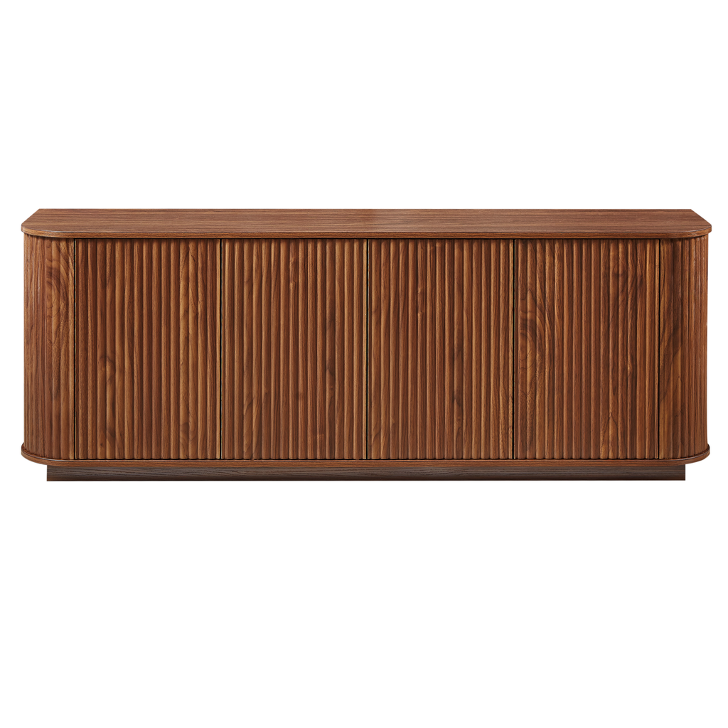 Walnut Sideboard Storage Cabinet with Wave Pattern - 64" Wide
