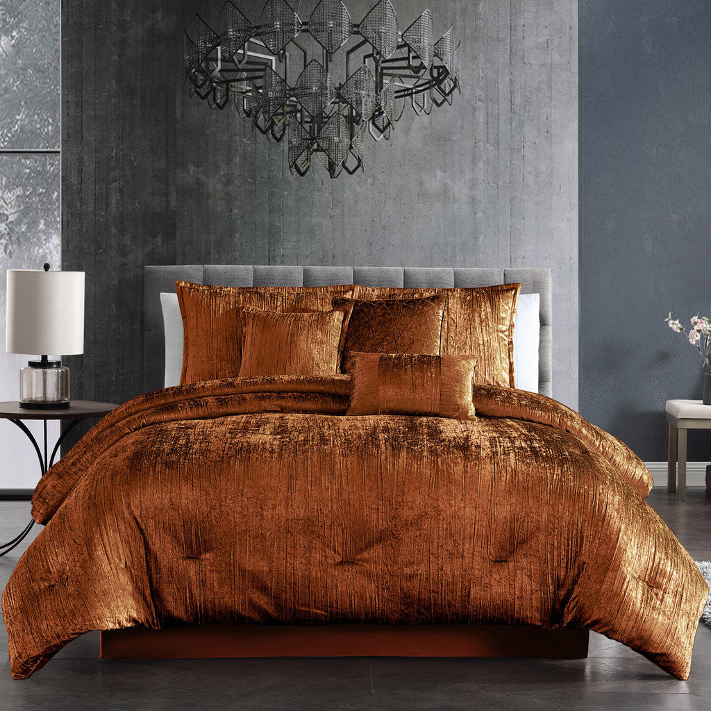Spice Crinkle Velvet Comforter Set with Coordinating Pillows - 7 Piece