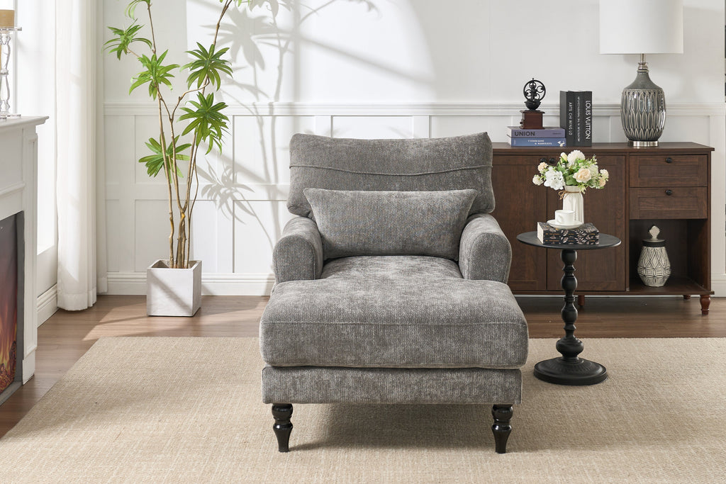 Modern Grey Upholstered Chaise Lounge Sofa Recliner with Solid Wood Frame - Grey