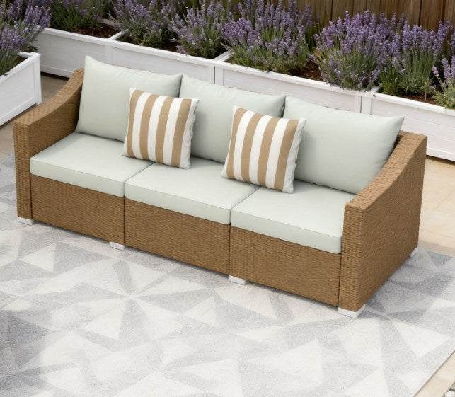 Rattan Wicker Outdoor Sofa with Cushions and Throw Pillows
