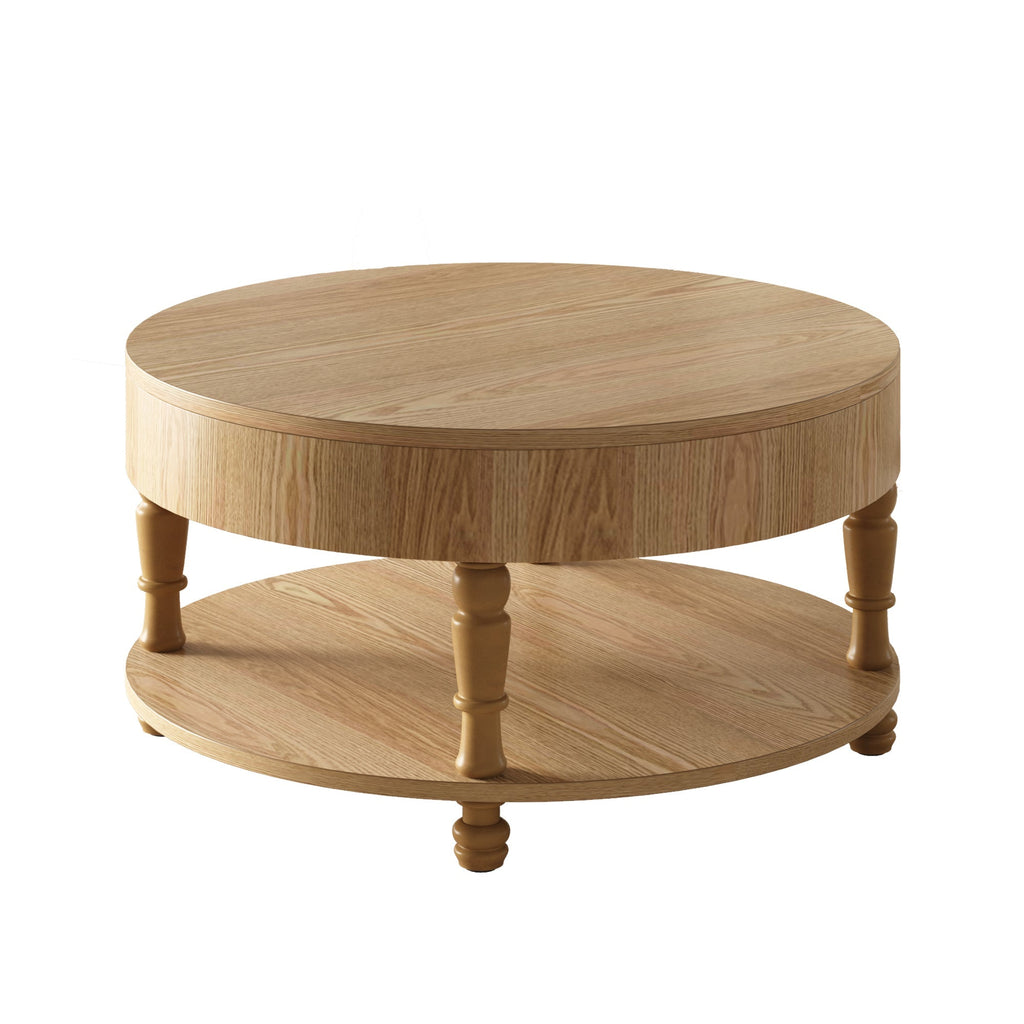 Coffee Table with Dual Storage - Natural Wood, 31.5" Round