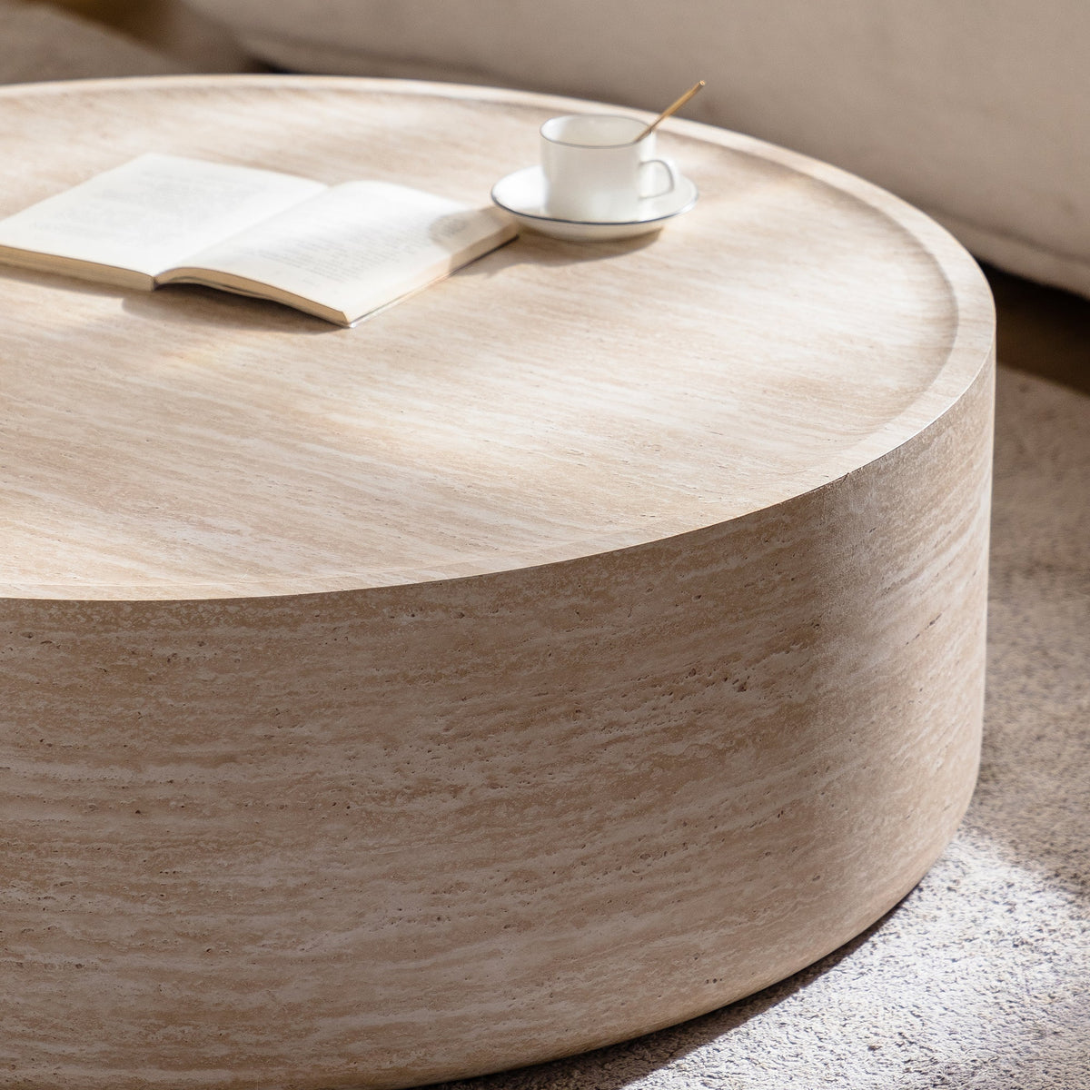 39.37" Round Coffee Table with Mars Pattern - Beige