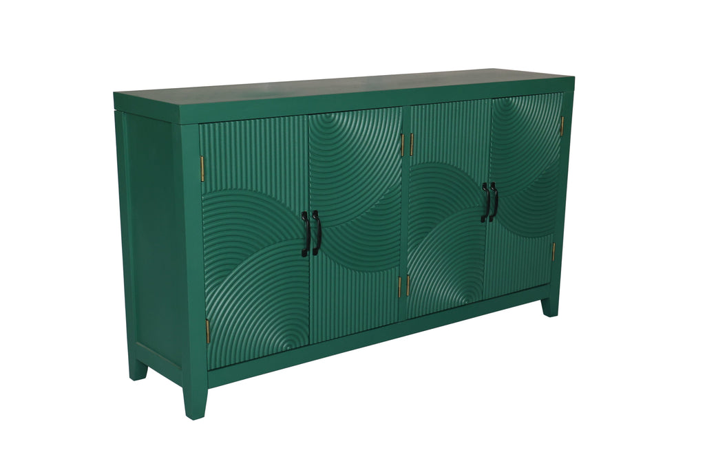 59in Green Accent Cabinet with 4 Doors - Mid Century Modern Buffet - Dark Green