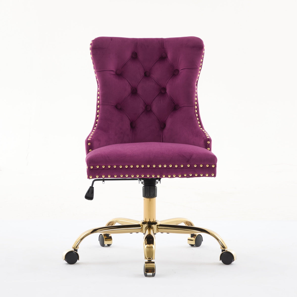 Purple Modern Velvet Upholstered Office Chair with Tufted Buttons - Golden Accents