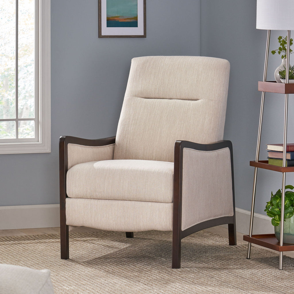 Drury Contemporary Fabric Upholstered Pushback Recliner with Birch Wood Legs - Blue or Beige