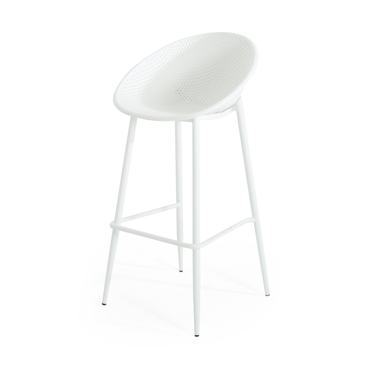 Modern Gable Outdoor Barstool Set of 2 with Perforated Design - White