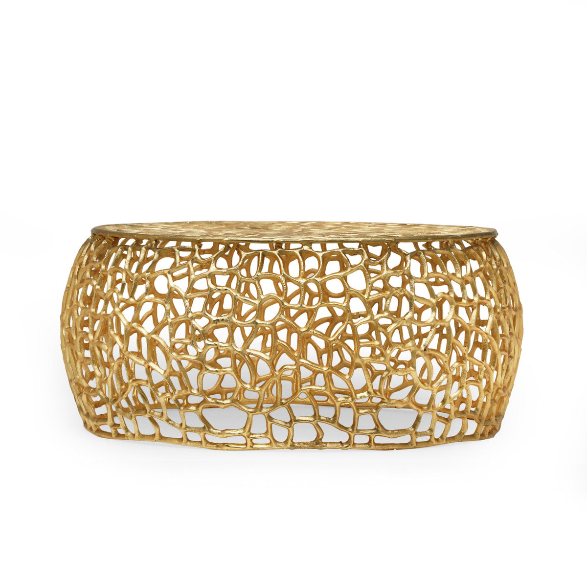 Modern Glam Mesh Coffee Table with Gold Accents and Aluminum Frame