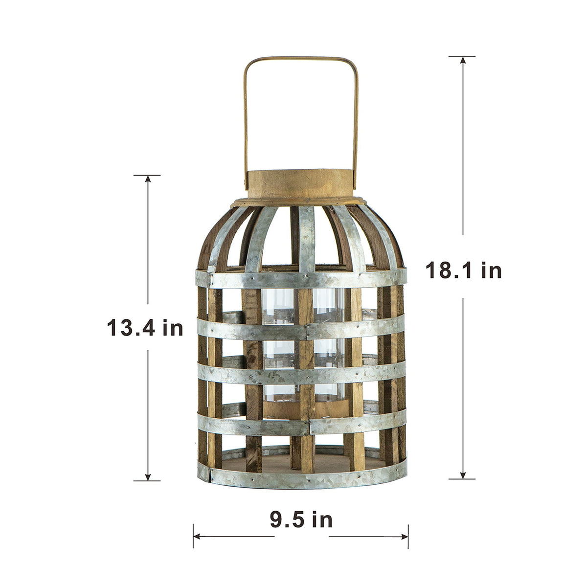 Decorative Wooden Lantern with Handle - Pearl Silver