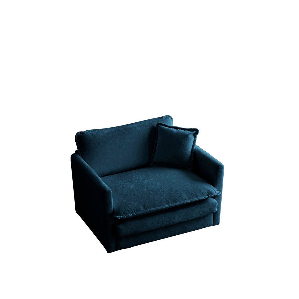 Comfy Deep Single Seat Sofa Upholstered Armchair with Toss Pillow - Blue Chenille