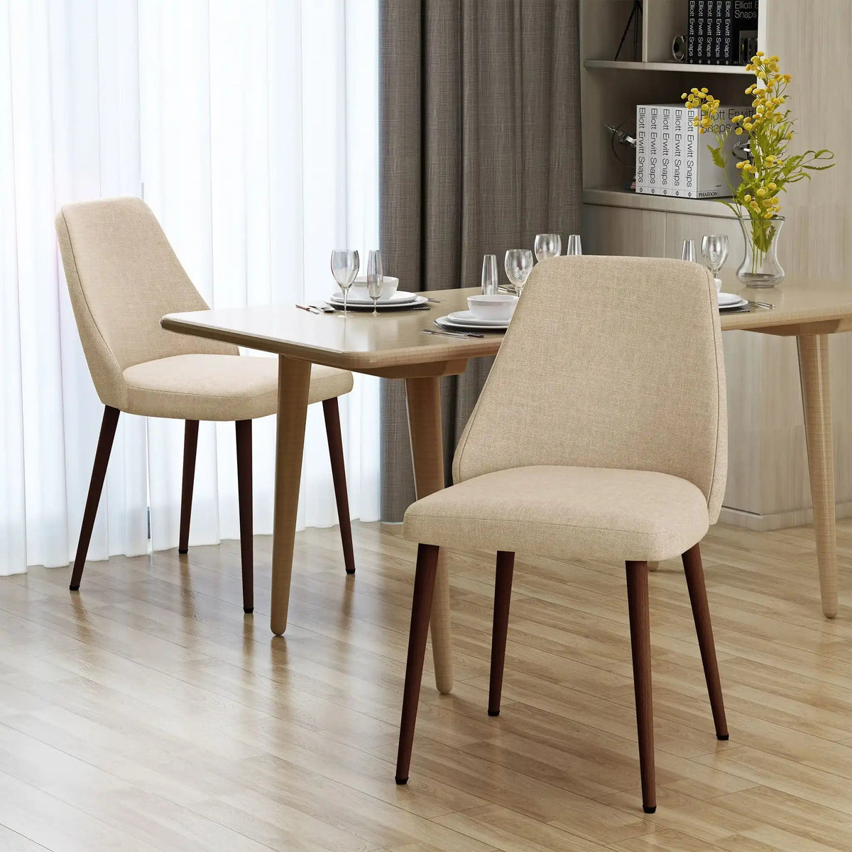 Modern Dining Chair with Iron Legs and Wood Finish - Dark Gray or Light Brown