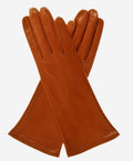 FS01W4 (cognac) - Italian 4-button length silk lined leather gloves