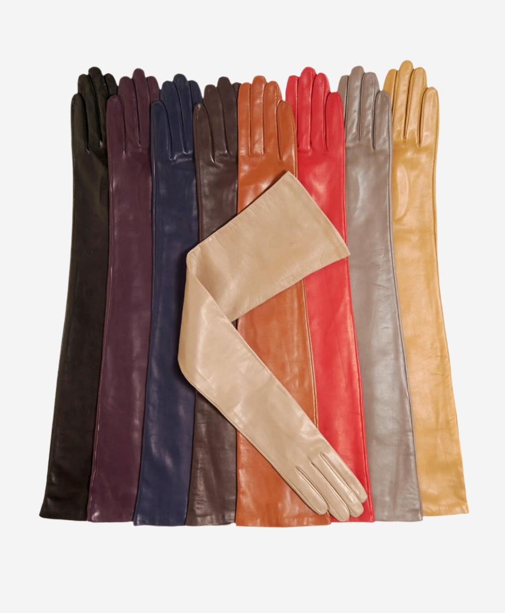 FS15W16 (cognac) - Italian silk lined opera leather gloves 16-button length